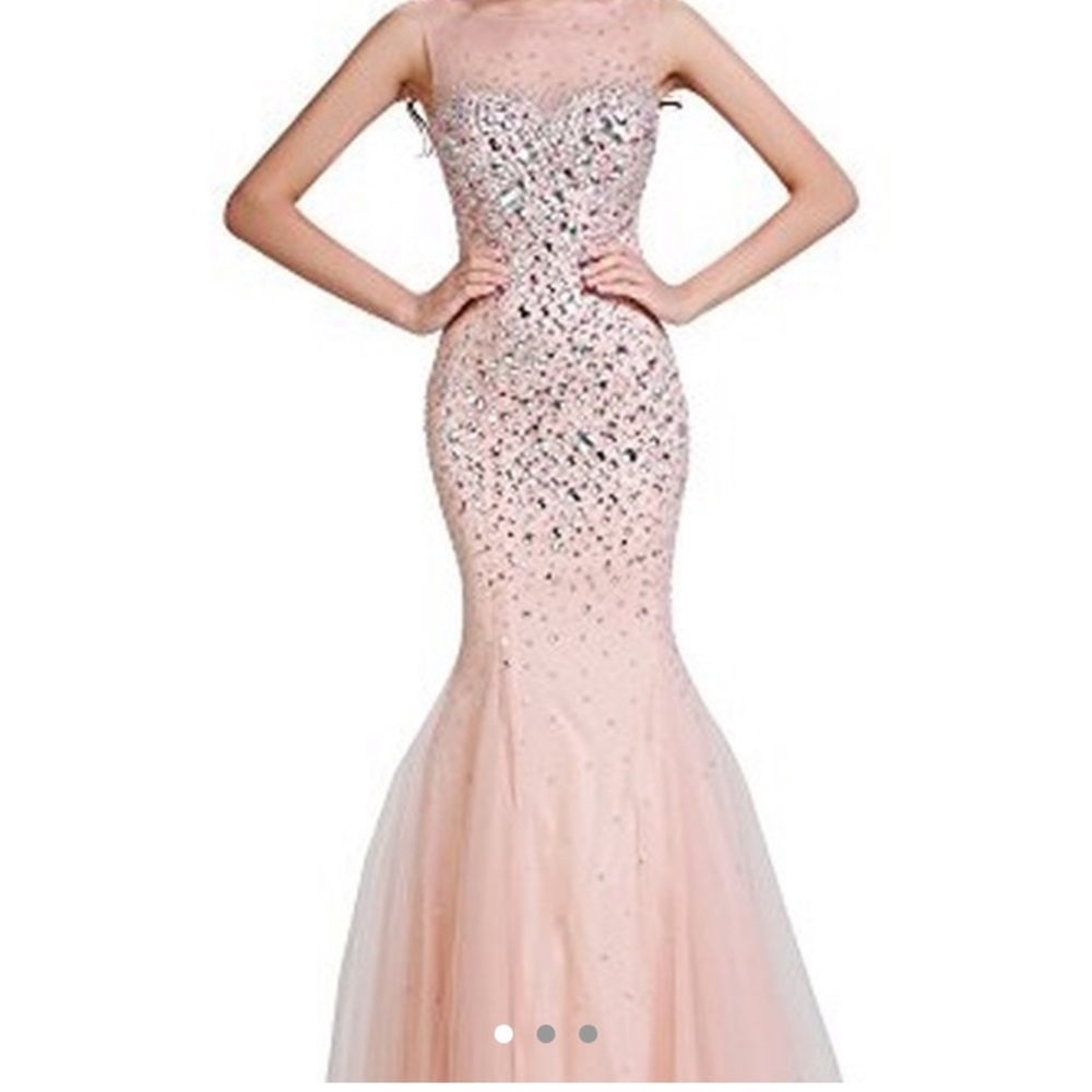 Boutique Pink/Rose Gold Bejeweled Mermaid Dress